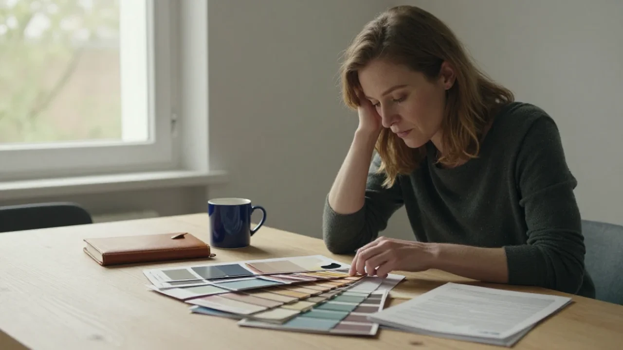 Une femme réfléchit devant des documents pour prendre une décision éclairée au quotidien.